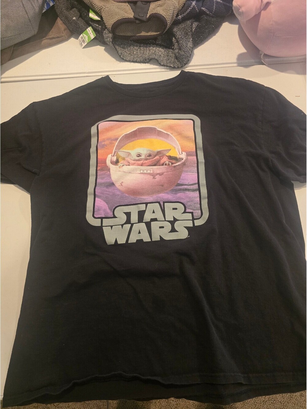 Star Wars The Mandalorian Baby Yoda Graphic T-Shirt 2XL Black Cotton